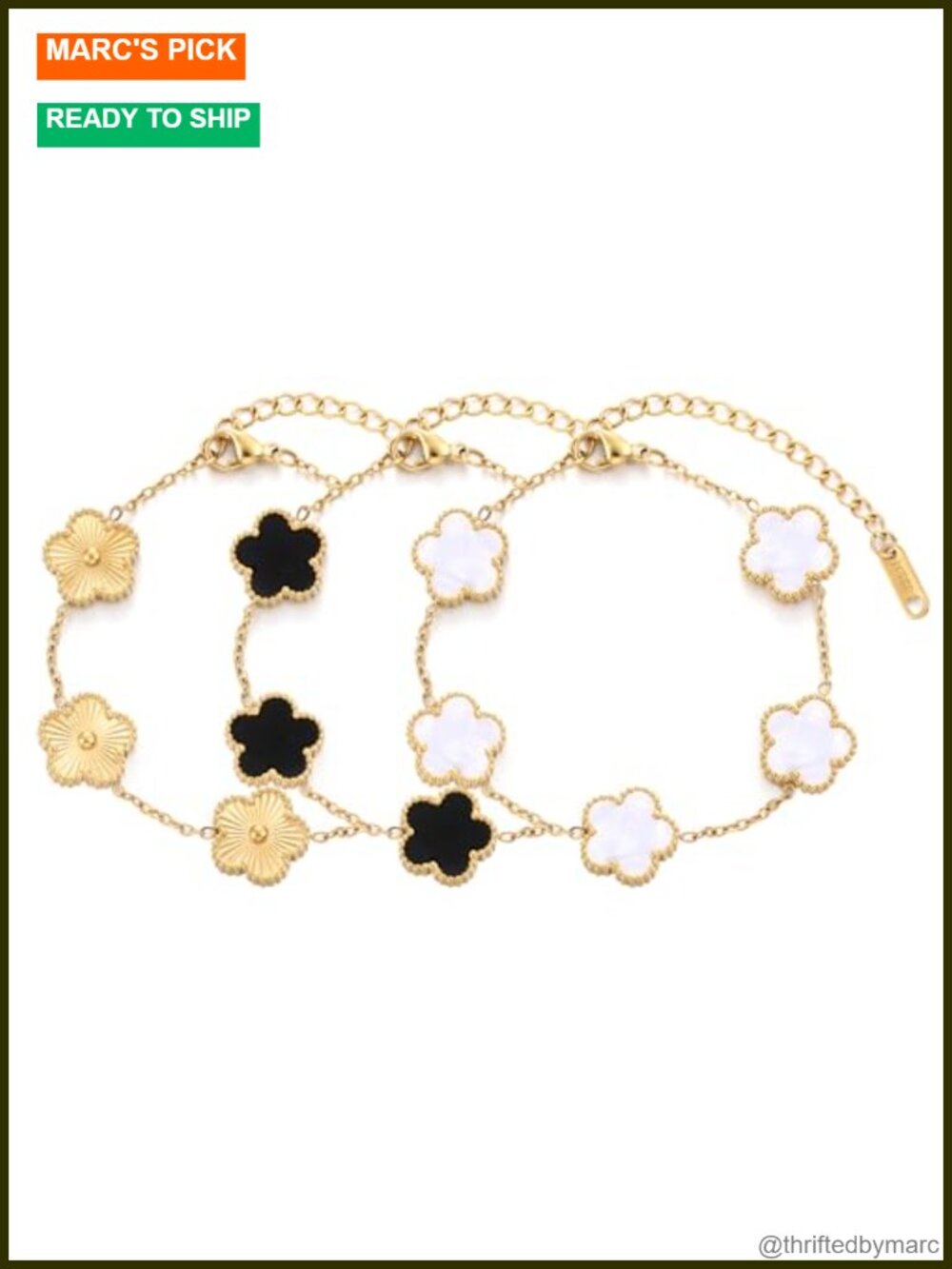 18K Gold Plated Stainless Steel Four Leaf Clover Link Bracelet Adjustable Lucky